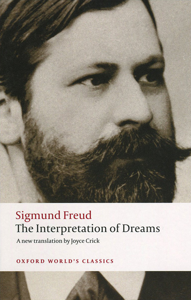 Cover of book which details book title and a black and white photograph of Sigmund Freud - Interpretation of Dreams